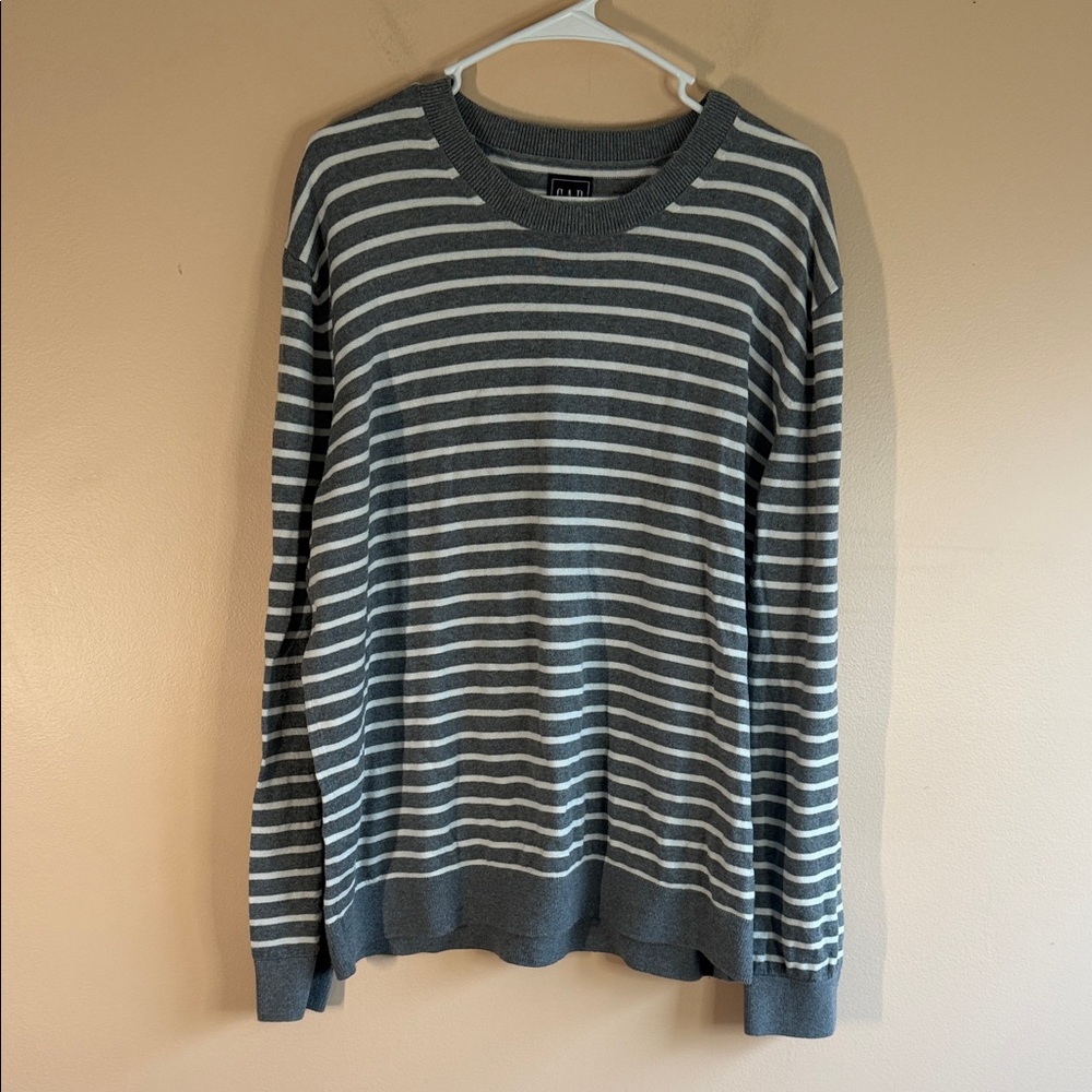 GAP Gray and White Striped Knit Sweater